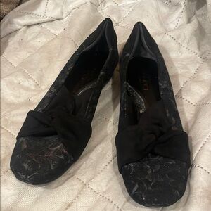 Sesto Meucci Black Patterned Flats with Bow